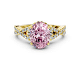 Yellow gold Fancy Pink Oval Cut Diamond  Halo Twist Band Solitaire Prong Setting Ring_24