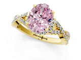 Yellow gold Fancy Pink Oval Cut Diamond  Halo Twist Band Solitaire Prong Setting Ring_25