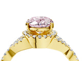 Yellow gold Fancy Pink Oval Cut Diamond  Halo Twist Band Solitaire Prong Setting Ring_28