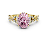Yellow gold Fancy Pink Oval Cut Diamond  Halo Twist Band Solitaire Prong Setting Ring_42