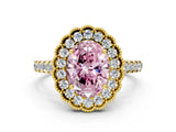 Yellow gold Fancy Pink Oval  Cut Diamond Milgrain Floral Halo Engagement Ring with Pavé Band_15
