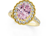Yellow gold Fancy Pink Oval  Cut Diamond Milgrain Floral Halo Engagement Ring with Pavé Band_16