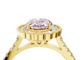Yellow gold Fancy Pink Oval  Cut Diamond Milgrain Floral Halo Engagement Ring with Pavé Band_19