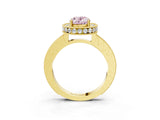Yellow gold Fancy Pink Oval Cut Diamond Milgrain Halo Engagement Ring with Round Pavé Band and Prong Setting_15
