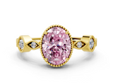 Yellow gold Fancy Pink Oval  Cut Diamond Milgrain Marquise Band with Prong Setting_3