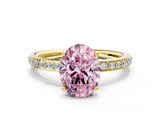 Yellow gold Fancy Pink Oval  Cut Diamond Pavé Band Ring with Four-Prong Setting_23