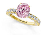 Yellow gold Fancy Pink Oval Cut Diamond Pavé Band Solitaire Ring with Prong Setting_82