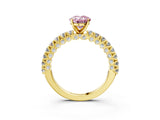 Yellow gold Fancy Pink Oval Cut Diamond Pavé Band Solitaire Ring with Prong Setting_84
