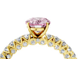 Yellow gold Fancy Pink Oval Cut Diamond Pavé Band Solitaire Ring with Prong Setting_85