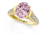 Yellow gold Fancy Pink Oval  Cut Diamond Pavé Band Solitaire with Four-Prong Setting_16