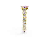 Yellow gold Fancy Pink Oval  Cut Diamond Pavé Band Solitaire with Four-Prong Setting_17