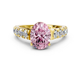 Yellow gold Fancy Pink Oval  Cut Diamond Pavé Band Solitaire with Four-Prong Setting_3