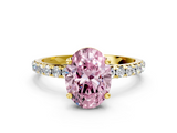 Yellow gold Fancy Pink Oval  Cut Diamond Pavé Band Solitaire with Four-Prong Setting_3