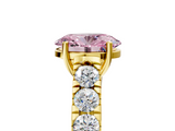 Yellow gold Fancy Pink Oval  Cut Diamond Pavé Band Solitaire with Four-Prong Setting_8