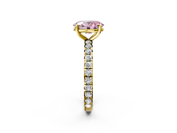 Yellow gold Fancy Pink Oval  Cut Diamond Pavé Band with Four-Prong Setting
