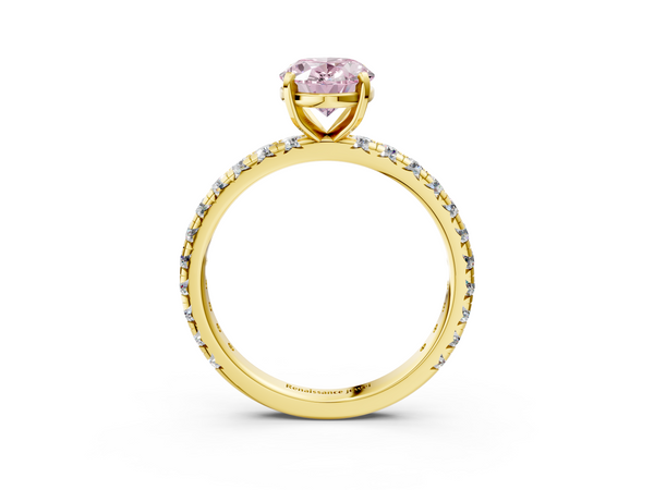 Yellow gold Fancy Pink Oval  Cut Diamond Pavé Band with Four-Prong Setting
