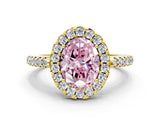 10K Yellow Gold 2.04 Carat Pink VS1 Oval Diamond Pavé Halo Ring with Four-Prong Setting