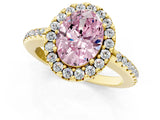 10K Yellow Gold 2.04 Carat Pink VS1 Oval Diamond Pavé Halo Ring with Four-Prong Setting