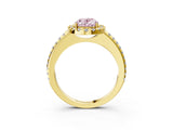 10K Yellow Gold 2.04 Carat Pink VS1 Oval Diamond Pavé Halo Ring with Four-Prong Setting