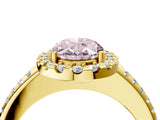 10K Yellow Gold 2.04 Carat Pink VS1 Oval Diamond Pavé Halo Ring with Four-Prong Setting