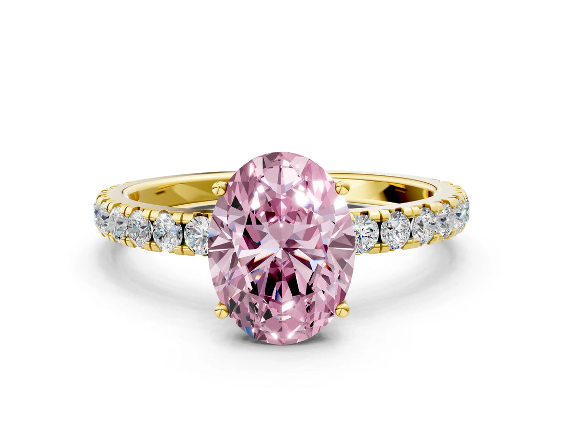 Yellow gold Fancy Pink Oval Cut Diamond Pavé Solitaire Engagement Ring with Four-Prong Setting_102