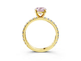 Yellow gold Fancy Pink Oval Cut Diamond Pavé Solitaire Ring with Round Band and Prong Setting_15