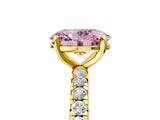Yellow gold Fancy Pink Oval Cut Diamond Pavé Solitaire Ring with Round Band and Prong Setting_17