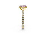 Yellow gold Fancy Pink Oval Cut Diamond Pavé Solitaire Ring with Round Band and Prong Setting_26