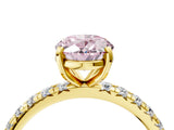 Yellow gold Fancy Pink Oval Cut Diamond Pavé Solitaire Ring with Round Band and Prong Setting_28