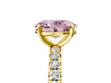 Yellow gold Fancy Pink Oval Cut Diamond Pavé Solitaire Ring with Round Band and Prong Setting_29