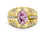 Yellow gold Fancy Pink Oval Cut Diamond Pave Art Deco Split Shank Ring with Four-Prong Setting