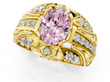 Yellow gold Fancy Pink Oval Cut Diamond Pave Art Deco Split Shank Ring with Four-Prong Setting_1