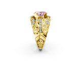 Yellow gold Fancy Pink Oval Cut Diamond Pave Art Deco Split Shank Ring with Four-Prong Setting_2