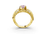 Yellow gold Fancy Pink Oval Cut Diamond Pave Art Deco Split Shank Ring with Four-Prong Setting_3
