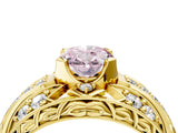 Yellow gold Fancy Pink Oval Cut Diamond Pave Art Deco Split Shank Ring with Four-Prong Setting_4