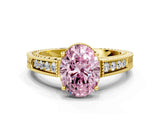 Yellow gold Fancy Pink Oval Cut Diamond Ring with Milgrain Pavé Band and Four-Prong Setting_20