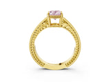 Yellow gold Fancy Pink Oval Cut Diamond Ring with Milgrain Pavé Band and Four-Prong Setting_23