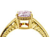 Yellow gold Fancy Pink Oval Cut Diamond Ring with Milgrain Pavé Band and Four-Prong Setting_24