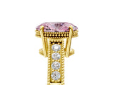 Yellow gold Fancy Pink Oval Cut Diamond Ring with Milgrain Pavé Band and Four-Prong Setting_25