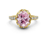 Yellow gold Fancy Pink Oval Cut Diamond Scalloped Halo Engagement Ring with Round Shared Prong Band_12