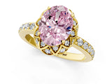Yellow gold Fancy Pink Oval Cut Diamond Scalloped Halo Engagement Ring with Round Shared Prong Band_13