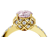 Yellow gold Fancy Pink Oval Cut Diamond Scalloped Halo Engagement Ring with Round Shared Prong Band_16
