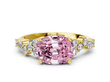 Yellow gold Fancy Pink Oval Cut Diamond Scattered Round Accent Ring with Prong Setting_12