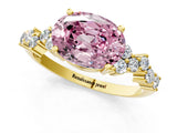 Yellow gold Fancy Pink Oval Cut Diamond Scattered Round Accent Ring with Prong Setting_13