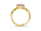 Yellow gold Fancy Pink Oval Cut Diamond Scattered Round Accent Ring with Prong Setting_15