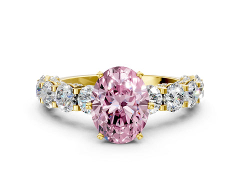 Yellow gold Fancy Pink Oval Cut Diamond Side Stone Engagement Ring with Four-Prong Setting_24