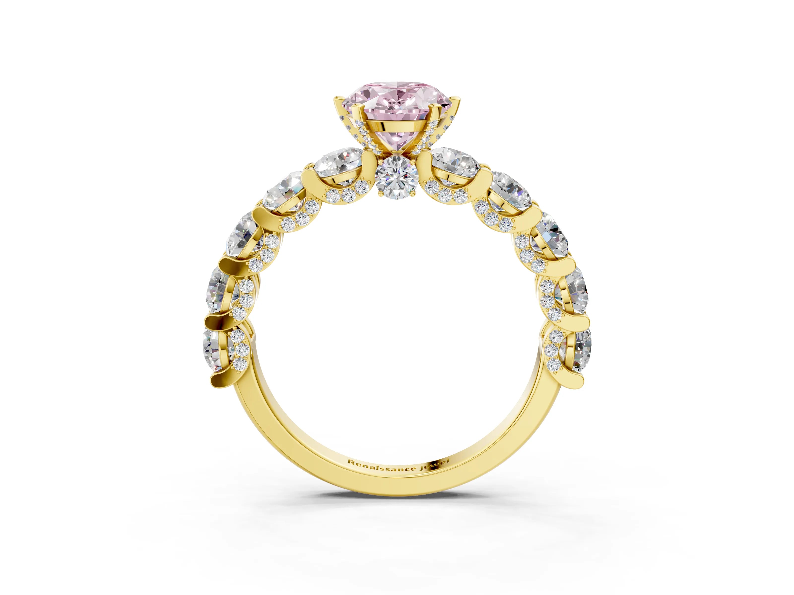 Yellow gold Fancy Pink Oval Cut Diamond Side Stone Engagement Ring with Four-Prong Setting_27
