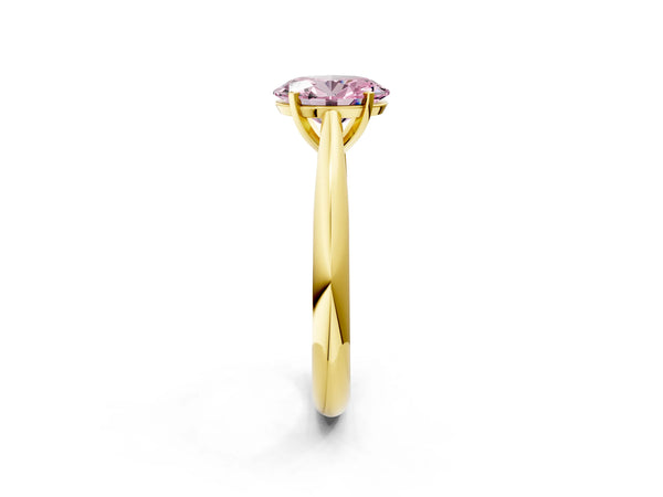Yellow gold Fancy Pink Oval Cut Diamond Solitaire Engagement Ring with Cathedral Setting and Four-Prong Mount