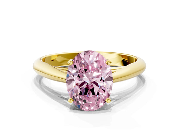 Yellow gold Fancy Pink Oval Cut Diamond Solitaire Engagement Ring with Cathedral Setting and Four-Prong Mount