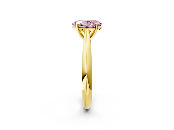 Yellow gold Fancy Pink Oval Cut Diamond Solitaire Engagement Ring with Cathedral Setting and Four-Prong Mount